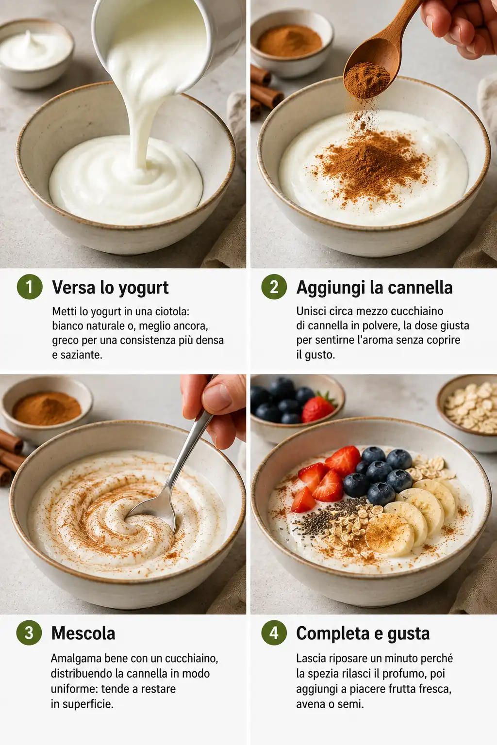 infografica la cannella perfetto sullo yogurt