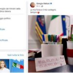 Meloni posta sui social biglietto della figlia e scrive: Mia forza e mio sostegno