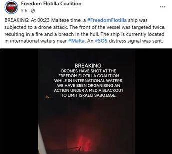 Attacco di droni, colpita nave con aiuti umanitari per Gaza: doveva imbarcarsi anche Greta Thunberg ...