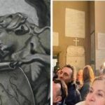 In centinaia nella basilica romana per vedere l'affresco che somiglia a Meloni