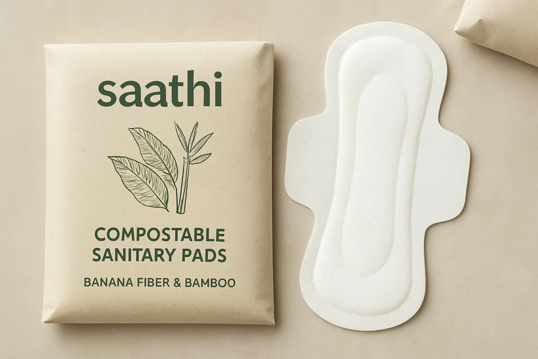 Assorbenti compostabili Saathi in fibra di banana e bambù, privi di plastica