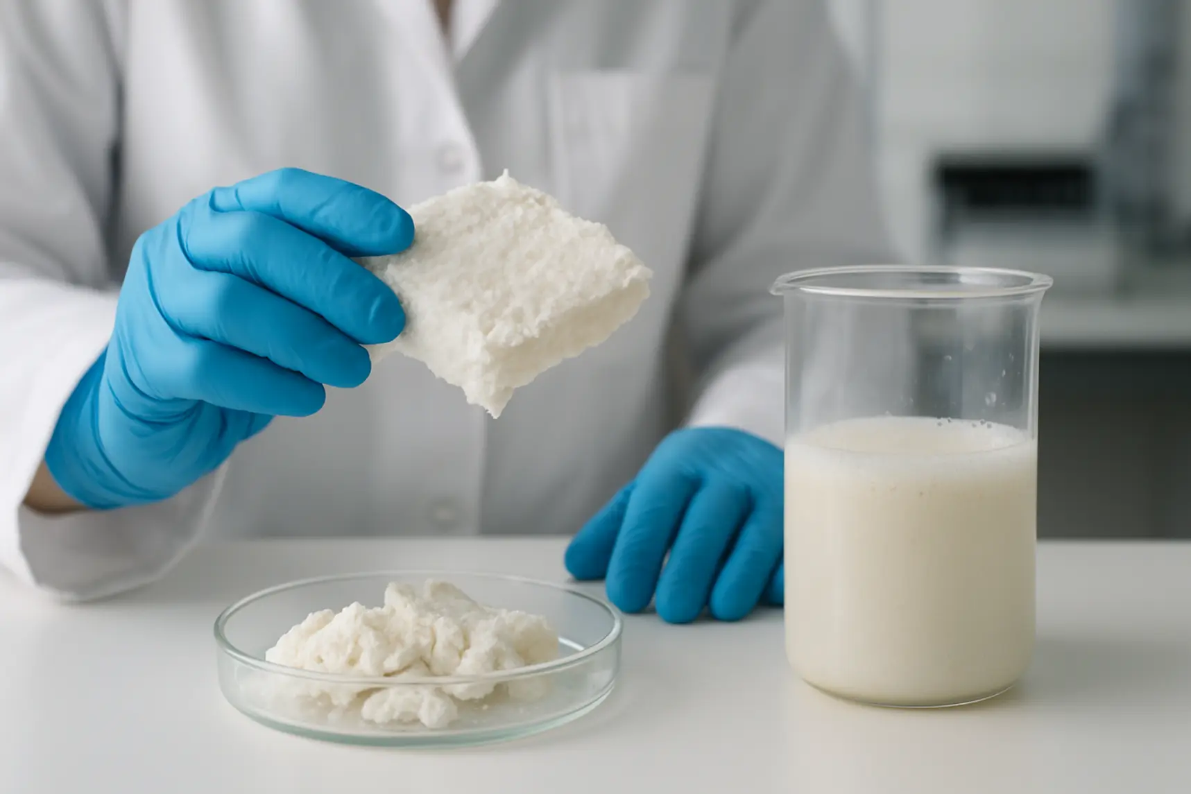 Schiuma isolante sostenibile a base di PLA e cellulosa in laboratorio