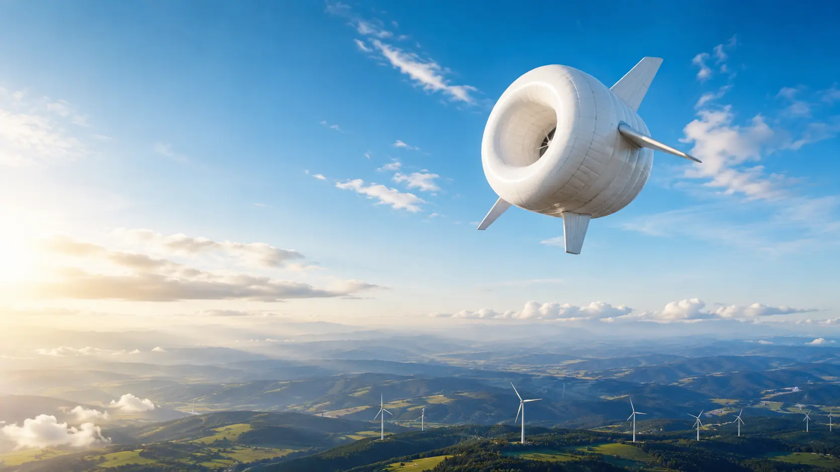 Turbina eolica volante, un grande aerostato per produrre energia sospeso nell'aria Turbina eolica volante