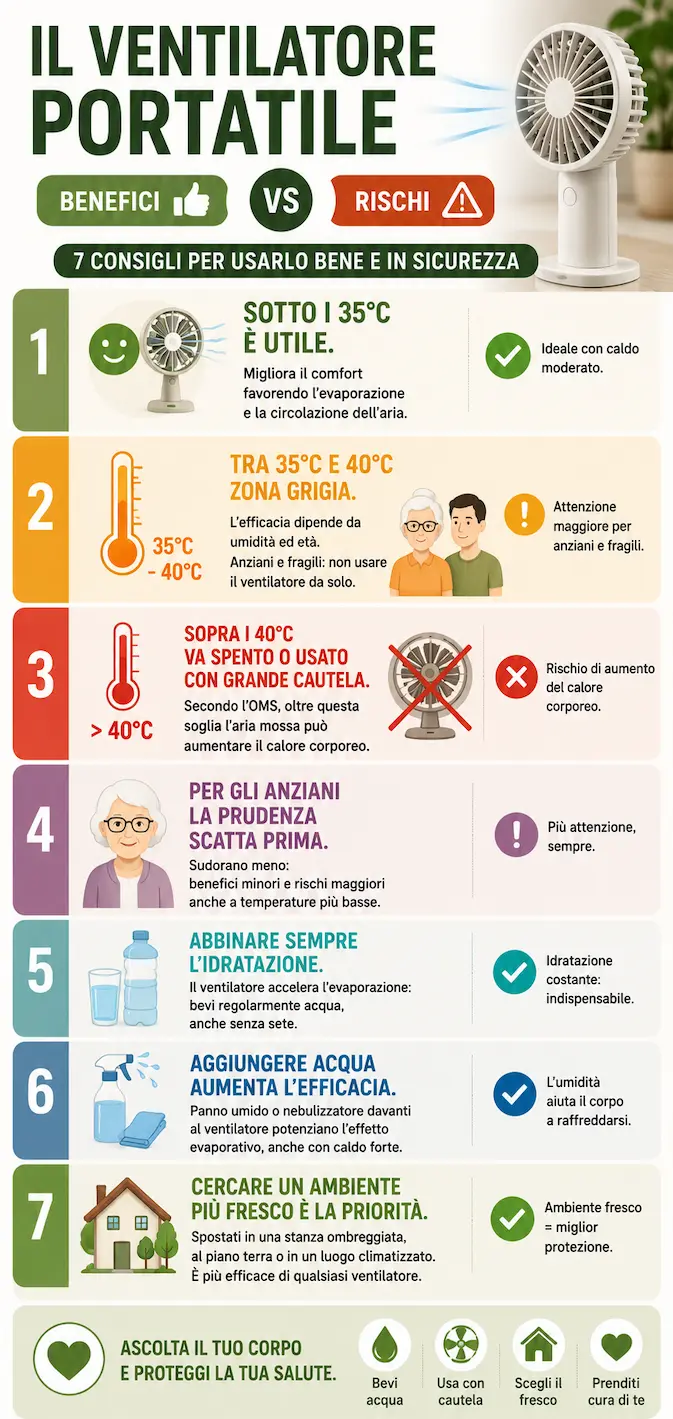Infografica Ventilatore Portatile vantaggi e rischi