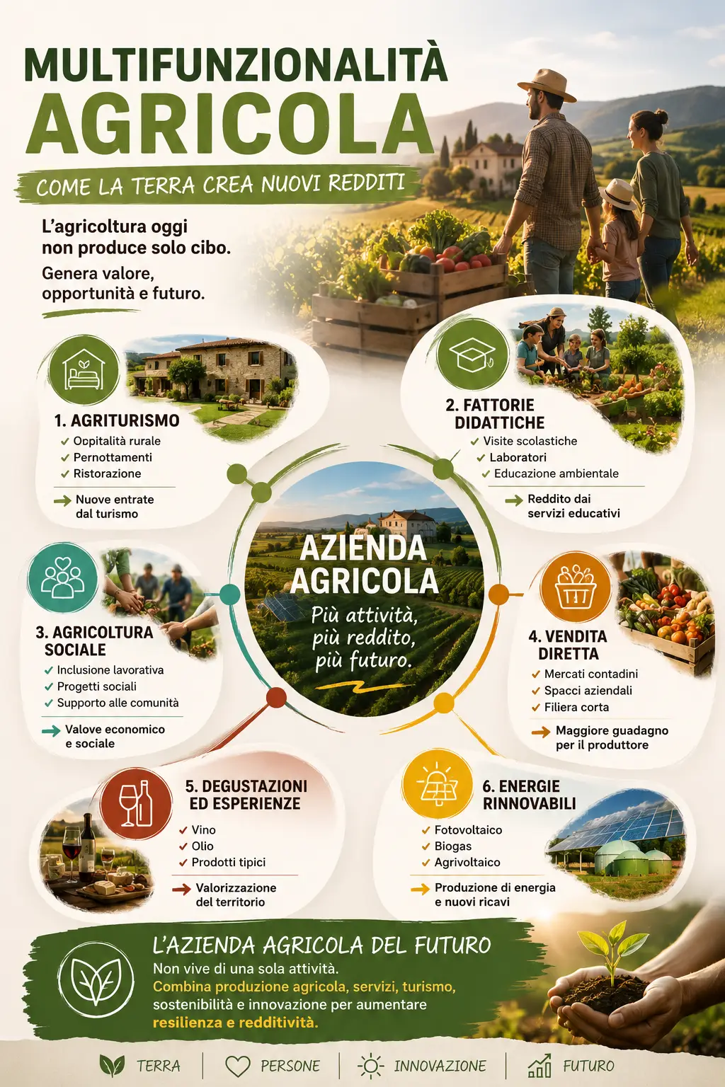 Infografica illustrativa delle multifunzionalità agricole infografica multifunzionalità agricola