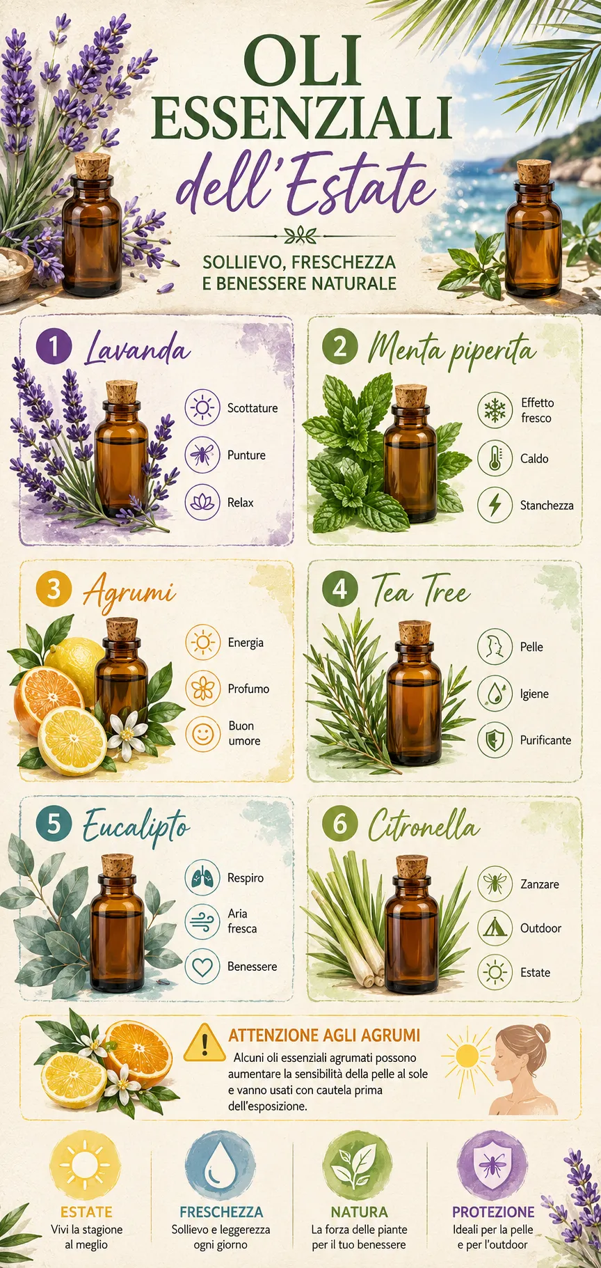 oli essenziali in estate, infografica ecoseven