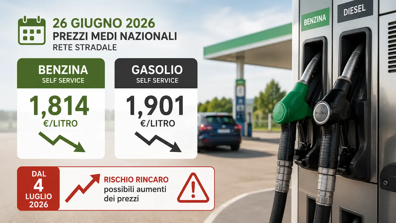Prezzi carburanti oggi 26 giugno 2026