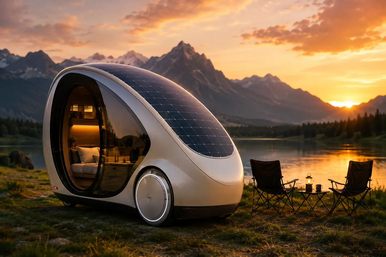 camper elettrico e solare a forma di goccia