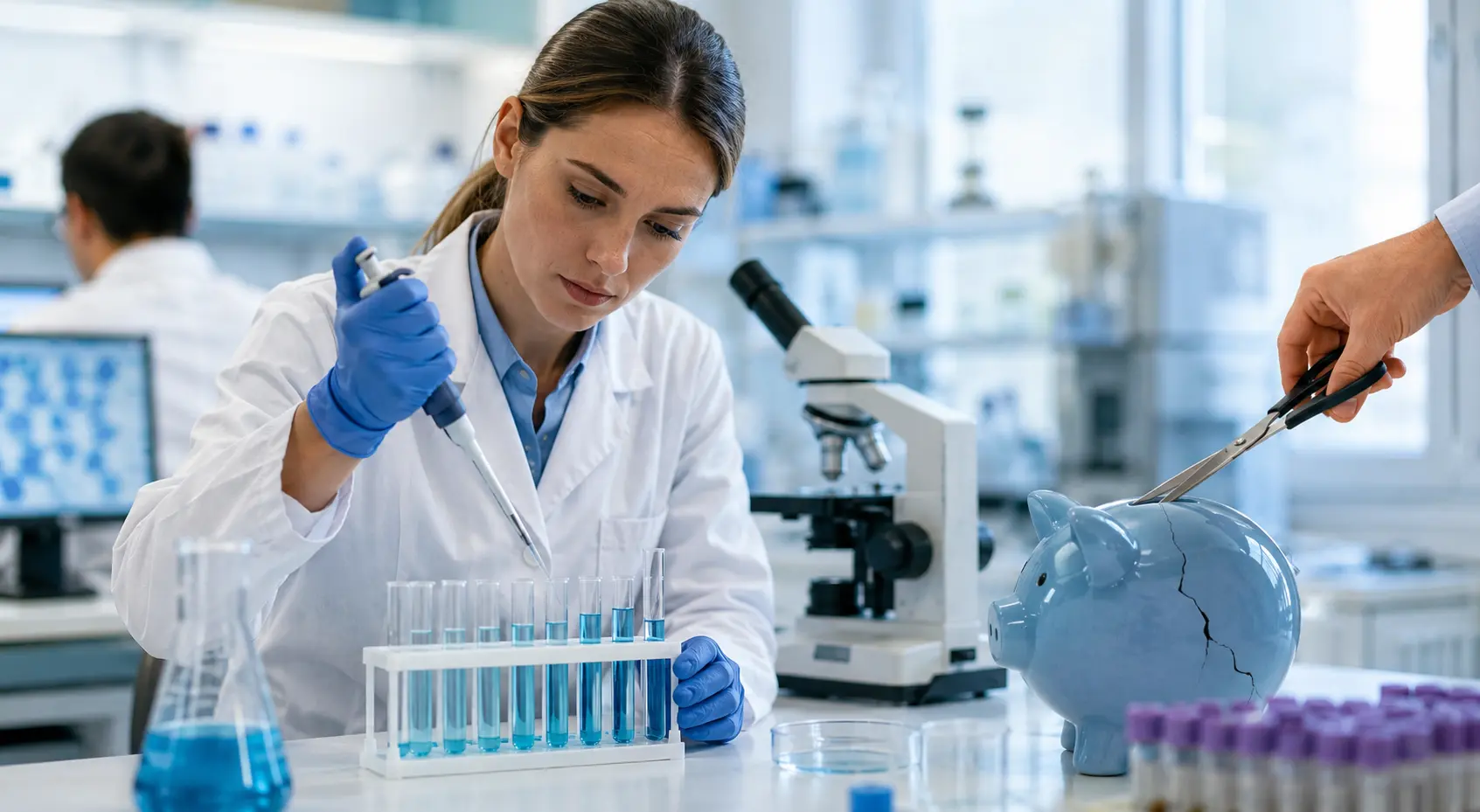 Biologo al lavoro in un laboratorio di analisi cliniche medicina di laboratorio