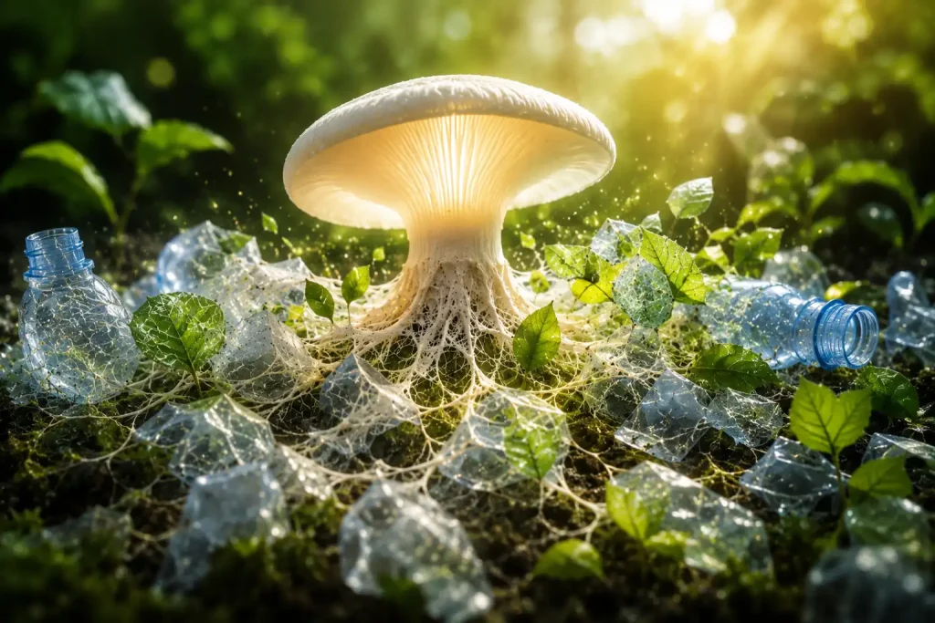 Fungo Pestalotiopsis microspora cresciuto su un campione di plastica poliuretano Fungo mangia plastica cresciuto su un campione di plastica poliuretano