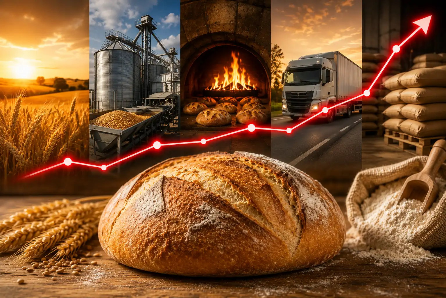Diverse pagnotte simbolo del prezzo del pane su un banco di panetteria, simbolo dell'aumento dei prezzi il prezzo del pane