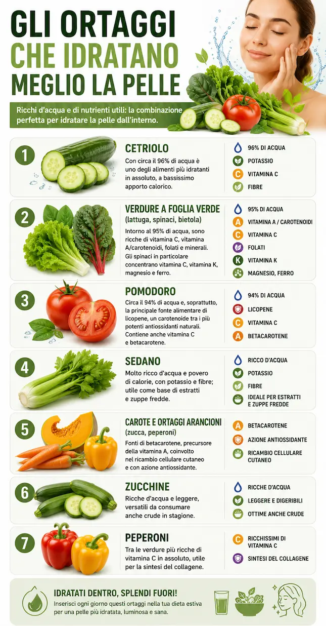 infografica gli ortaggi idratano la pelle