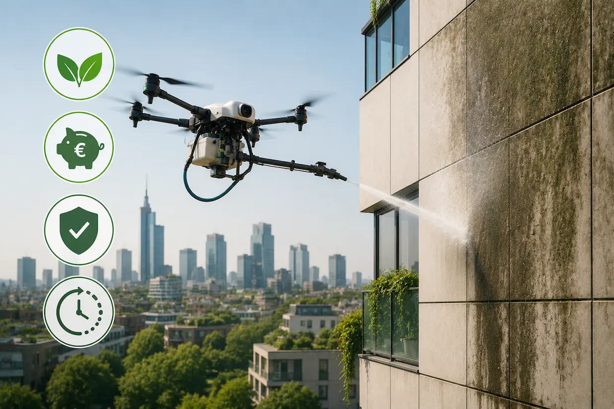 Pulire le facciate degli edifici con un drone
