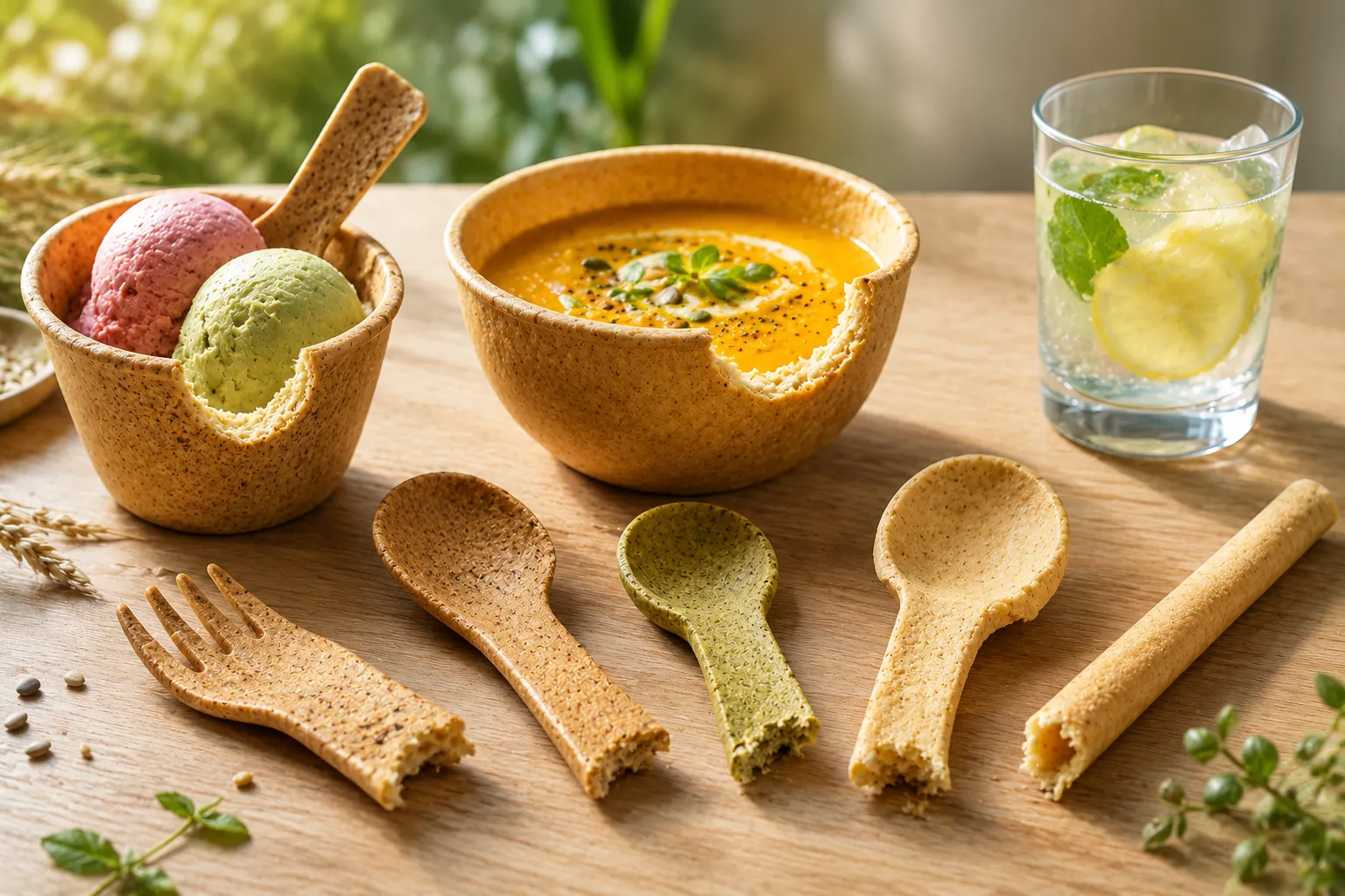 Posate e cucchiaini commestibili a base di farine vegetali, alternativa alla plastica monouso utensili commestibili