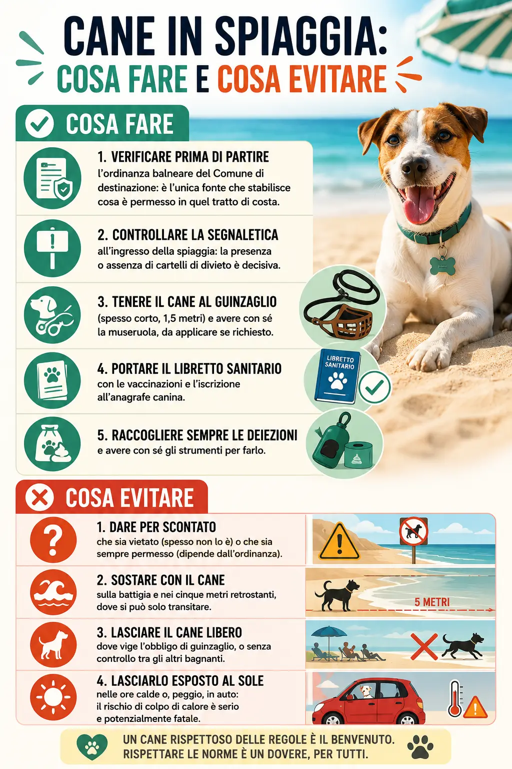 infografica cane in spiaggia regole e multe
