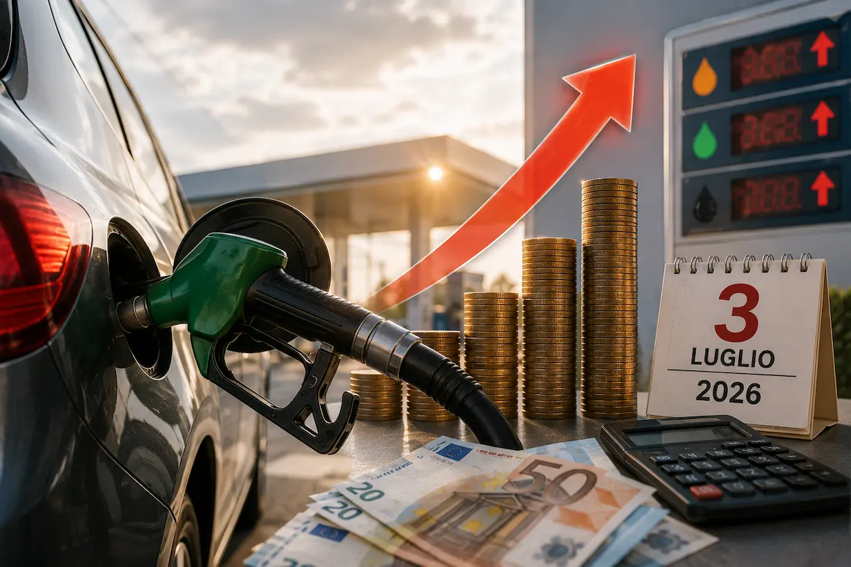 distributore di benzina con display prezzi carburanti in Italia Taglio accise carburanti 3 luglio 2026