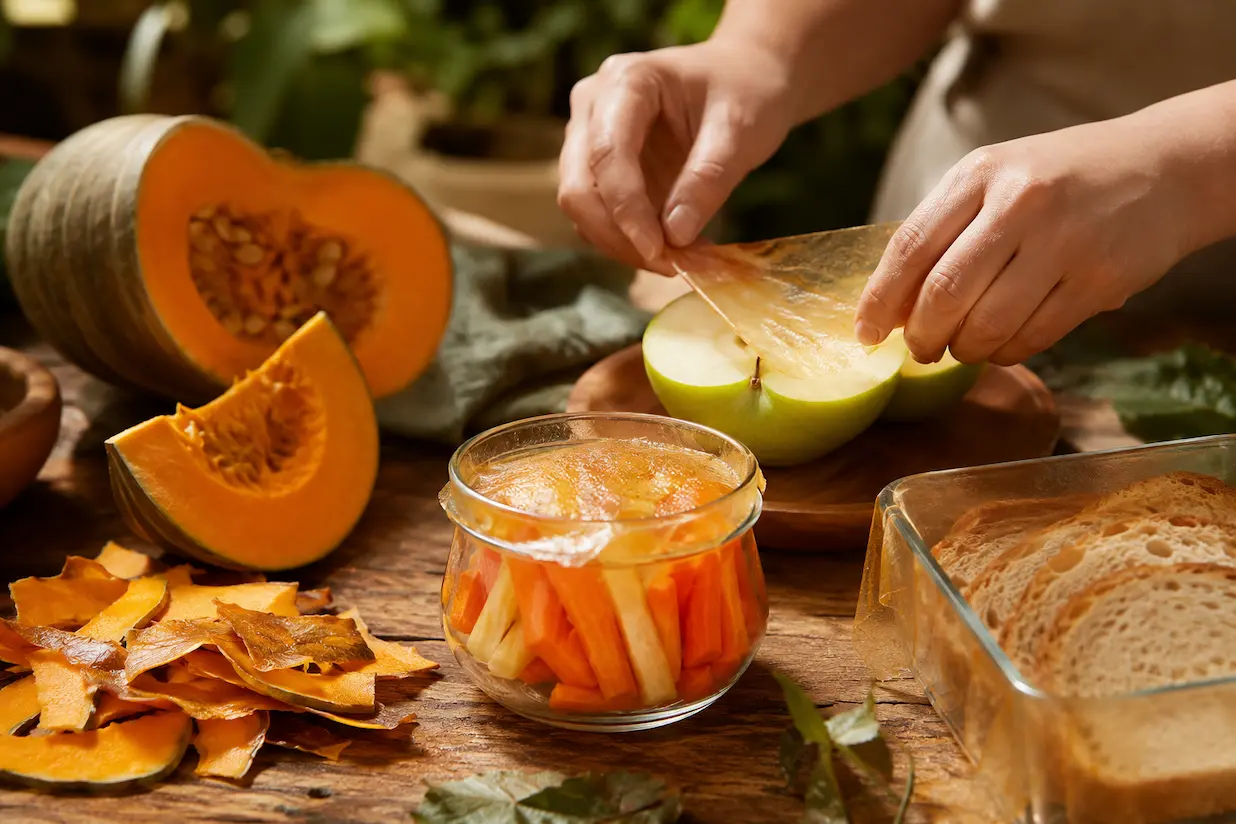 buccia di zucca usata per un film biodegradabile che conserva gli alimenti Buccia di zucca conserva alimenti