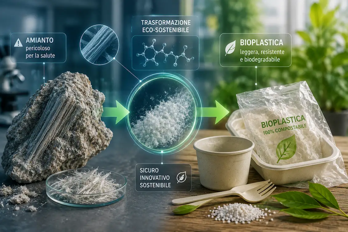 Ricercatori in laboratorio trasformano amianto in bioplastica, Università di Milano-Bicocca Amianto trasformato in bioplastica