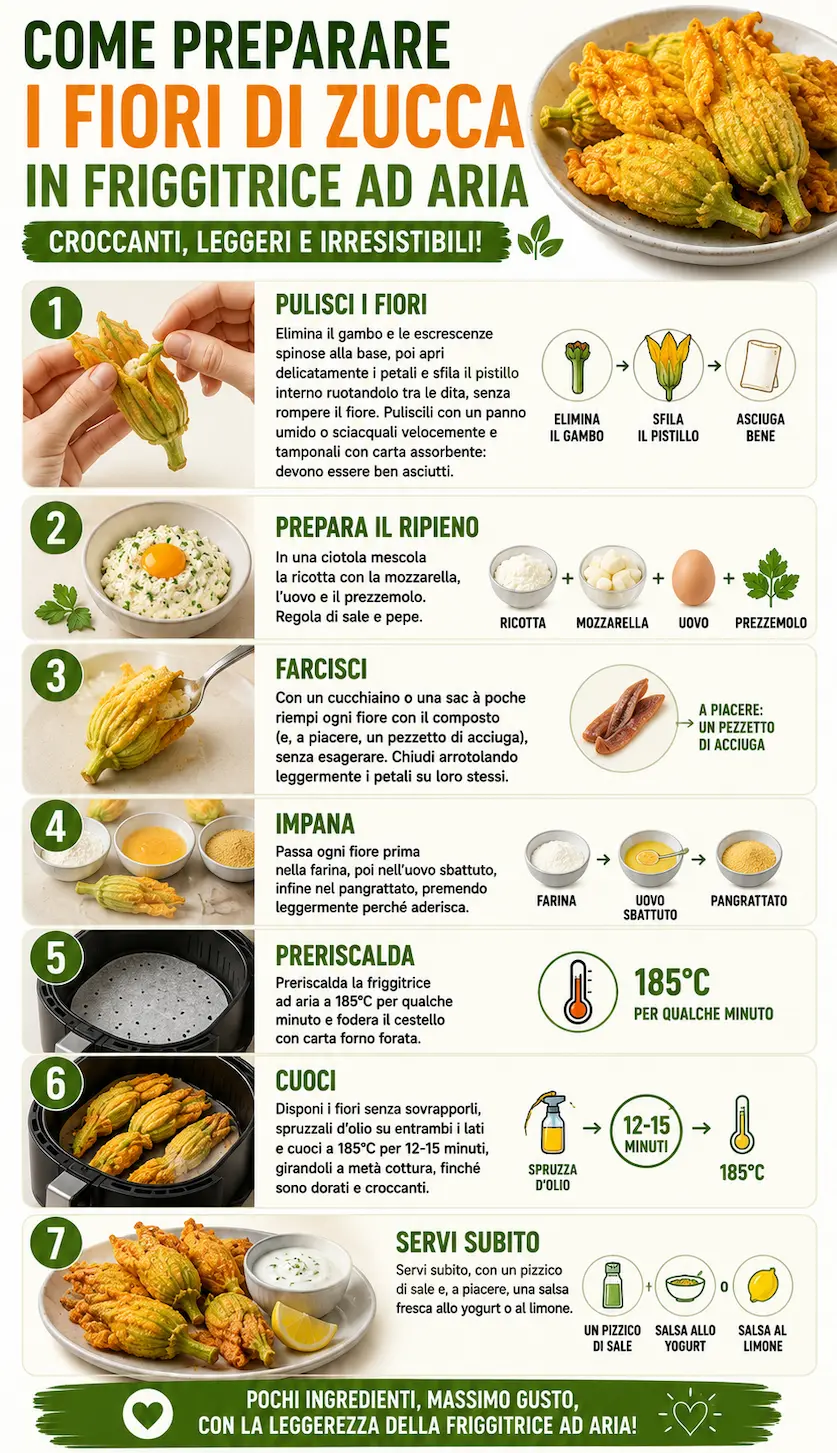 infografica ricetta fiori di zucca in friggitrice ad aria
