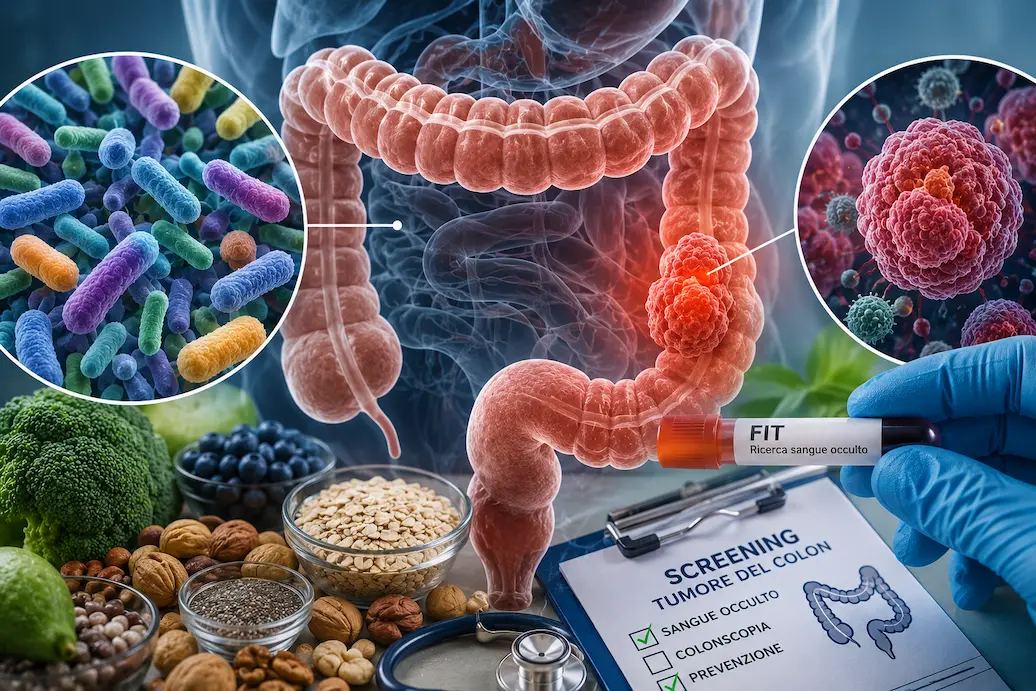 Microbioma e tumore al colon: batteri intestinali osservati al microscopio Microbioma e tumore al colon