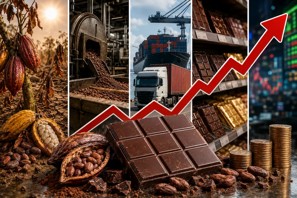 Baccelli di cacao aperti su una piantagione con fave di cacao Prezzo del cacao filiera Fairtrade